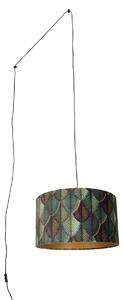 Lampada a sospensione nera con spina e paralume a foglia con interno dorato 35cm - Cavalux