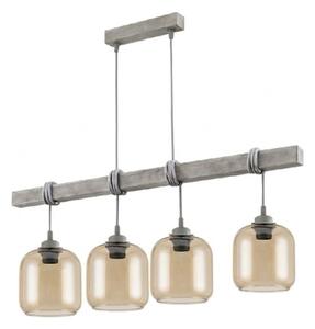 Brilagi - Lampadario a sospensione su cavo WOOD GLASS 4xE27/60W/230V pino/grigio/marrone fumé