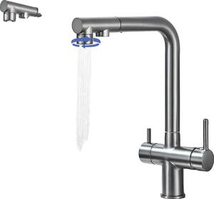 Rubinetto da cucina, doppia maniglia, acqua calda e fredda, grigio canna di fucile