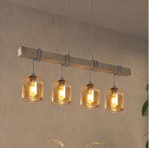 Brilagi - Lampadario a sospensione su cavo WOOD GLASS 4xE27/60W/230V pino/grigio/marrone fumé
