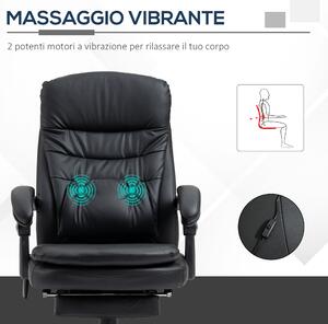 Vinsetto Sedia Ufficio Massaggiante Ergonomica, 2 Punti Vibranti, USB, Rivestimento Similpelle, Lavoro Rilassante - Nero