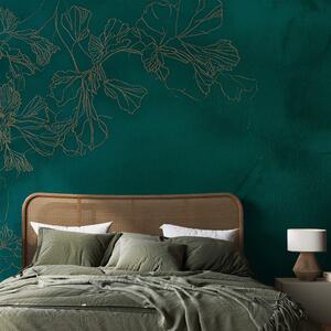 Carta da parati – Fiori dorati su verde smeraldo