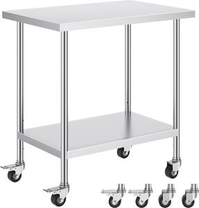 Tavolo da lavoro in acciaio inox - Tavolo di preparazione mobile - Tavolo commerciale 610x914 mm - Postazione di lavoro in cucina per il catering