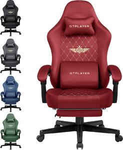 GTPLAYER Sedia da gioco in tessuto Sedia da gioco ergonomica per ufficio Sedia per PC, Sedia da scrivania regolabile e girevole con poggiapiedi, rosso