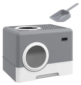 PawHut Lettiera per Gatti con Coperchio e Paletta, Doppio Ingresso e Vassoio Estraibile, 52x41x38.5 cm, Grigio | Aosom Italy