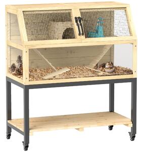 PawHut Gabbia per criceti nana in legno con scaffale, ruote, rampe, bottiglia d'acqua, casetta, altalene, 87 x 43 x 101cm
