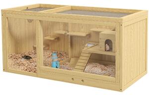 PawHut Gabbia per piccoli animali in legno, legno di abete, inclusa ciotola e bevitore, 100 x 50 x 50 cm, naturale