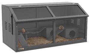PawHut Gabbia per piccoli animali, per roditori, in legno di pino, 100 cm x 52 cm x 50 cm, Grigio