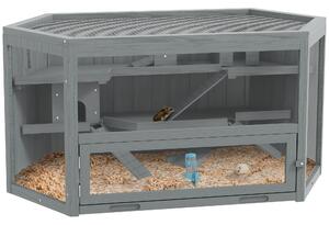 PawHut Gabbia per criceti, 3 Piani, vassoio removibile, Legno/Metallo, 115x60x55 cm