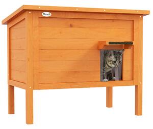 PawHut Casa per Gatti all'Aperto Casa per Gatti Tana, resistente alle intemperie, 1 Finestra, 1 Ingresso, 85 x 50 x 68,5 cm, Arancione+Verde