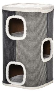 PawHut Albero Graffiante per Gatti Kratztonne 3 Livelli Albero per Gatti Arrampicata per Gatti Mobili per Gatti Truciolato poliestere vellutato sisal Grigio+Bianco 40 x 40 x 74 cm