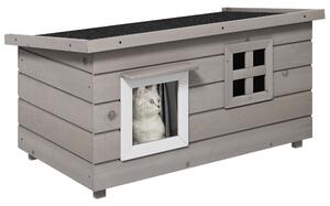 PawHut Casetta per Gatti Cuccia per Gatti con Tetto in Asfalto Gatto Casina per Gatti con Finestra per Gatti Cani Outdoor Resistente all'Inverno Legno di abete Grigio Nero 87 x 52 x 44 cm