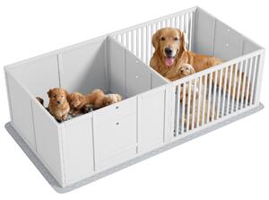 PawHut Cuccia per Cuccioli, con Materassino, Facile da Pulire, Legno, 166x80x50 cm, Bianco