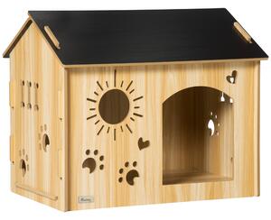 PawHut Cuccia per Cani da Interno con Struttura in Legno e Aperture a Forma di Zampa, Cuore e Ossa, Rovere | Aosom Italy