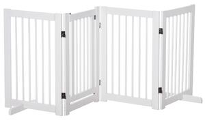 PawHut Recinzione per Cani 4 Pannelli, 204 x 75 cm Recinzione Pieghevole con Porta, Recinzione per Cani Autoportante con 2 Piedi di Supporto, Recinzione per Scale in Legno per Ingresso, Cucina, Scala, Bianco