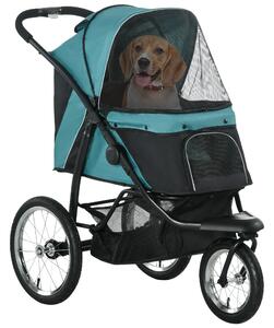 PawHut Passeggino per cani, pieghevole, parasole, finestre in rete, cestino portaoggetti, Verde scuro, 111 x 58 x 107 cm