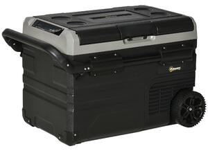 Outsunny Box Frigo Auto 40L con Illuminazione a LED Compressore Frigorifero da Auto con Manici Ruote Trasporto Barca Camper Viaggi 12/24V DC e 110-240V AC Nero+Grigio