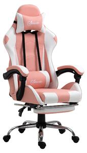 Vinsetto Poltrona da Gioco Sedia da Ufficio Ergonomica Gamer con Poggiatesta Cuscino Lombare Sedia da Ufficio Regolabile in Altezza Girevole a 360° Schiuma Ecopelle PVC Rosa+Bianco 64 x 67 x 119-127 cm