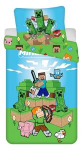 Set copripiumino e federa da bambini verde/blu in cotone per letto singolo 140x200 cm Minecraft "Outdoor Mobs" – Jerry Fabrics