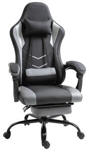 Vinsetto Sedia Gaming Ergonomica Ufficio Sedia da Scrivania, Sedia Girevole Regolabile in Altezza, Cuscino Lombare Regolabile con Poggiapiedi Nero 62x52x128 cm