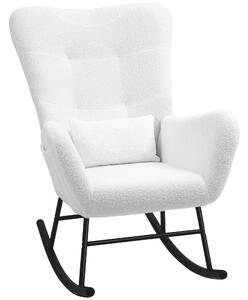 HOMCOM Sedia a Dondolo, Rivestimento in Peluche, Cuscino Lombare, Antiscivolo, fino a 120 kg, Bianco