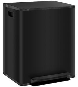 HOMCOM Bidone della spazzatura con 2x25L scomparti, coperchio Soft-Close, antigraffio, acciaio inossidabile, Nero