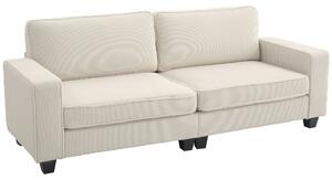 HOMCOM Divano a 3 Posti con Rivestimento in Velluto, Divano da Soggiorno con Anima a Molle, fino a 400 kg, 227 x 84 x 87 cm, Bianco crema