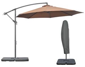 Outsunny Ombrellone Decentrato a 6 Stecche con Manovella e Base a Croce, in Metallo e Poliestere, Ø292x247 cm, Caffè