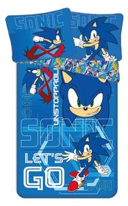 Set copripiumino e federa da bambini blu in cotone per letto singolo 140x200 cm Sonic "Let´s go" – Jerry Fabrics