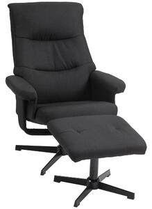 HOMCOM Poltrona con Poggiapiedi, girevole, funzione dondolo, velluto, fino a 150 kg, Nero