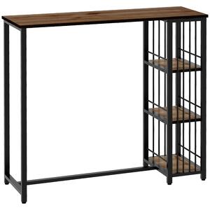 HOMCOM Tavolo da bar Tavolo alto Tavolo da cucina, design industriale, 3 ripiani, 120 x 40 x 105 cm; Nero + Marrone