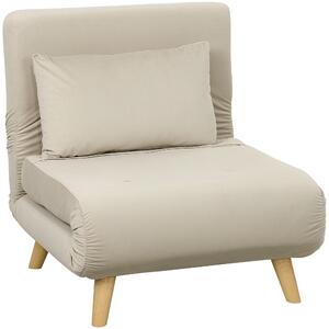 HOMCOM Poltrona Letto con Funzione Letto, Poltrona Relax Pieghevole in Velluto, Schienale Regolabile, portata fino a 120 kg, Beige