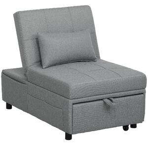 HOMCOM Poltrona letto 3-in-1 con tasca laterale, letto ospite con cuscino, schienale regolabile, poltrona letto con ruote, Grigio Chiaro