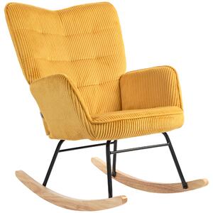 HOMCOM Sedia a Dondolo Vintage, Basculanti Curvati, Imbottitura Spessa, Faggio & Acciaio, Giallo