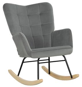 HOMCOM Poltrona a Dondolo Vintage, Pattini Curvi, Imbottitura Spessa, Legno di Faggio & Acciaio, Grigio Scuro
