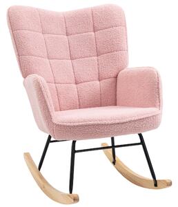 HOMCOM Poltrona a Dondolo dal Design Retro, Legno Massello, Poltrona, Poltrona Relax, 98 cm x 71 cm x 101 cm, Rosa