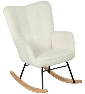 HOMCOM Poltrona Dondolo in Berbervlies con Braccioli, Poltrona Ergonomica con Scivoli in Legno, per Soggiorno, Camera da Letto, Bianco