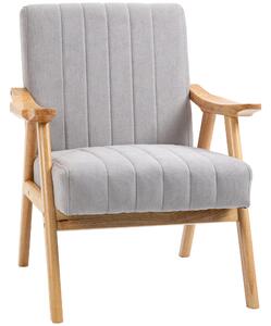 HOMCOM Poltrona in Velluto dal Design Skandi, Legno Massello; 68 cm x 74 cm x 82 cm, Naturale + Grigio