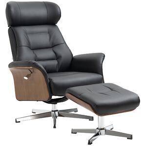 HOMCOM Poltrona Relax con Poggiapiedi, Girevole 360°, Funzione Sdraio, Poltrona per la Lettura, nero, 80 x 84 x 108 cm