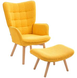 HOMCOM Poltrona di Design con Pouf, Poltrona Relax in Corda, Poltroncina con Braccioli in Legno, per Soggiorno, Arancione