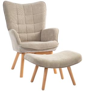 HOMCOM Poltrona con Poggiapiedi in Stile Contemporaneo, in Tessuto Effetto Velluto, 72x80x101 cm, Marrone Chiaro | Aosom Italy