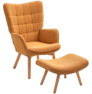 HOMCOM Poltrona Accent con Pouf, Poltrona Relax in Corda, Poltrona con Braccioli in Legno, per Soggiorno, Marrone