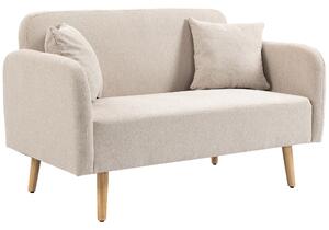 HOMCOM Divano a Due Posti, Design Moderno, Include 2 Cuscini, Gambe in Legno, 130 x 70 x 80 cm, Crema