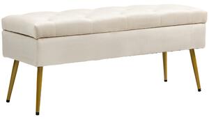 HOMCOM Panchina con Contenitore in Velluto, Pouf Imbottito con Design Trapuntato, Struttura in Metallo, 102 x 35 x 43 cm, Beige