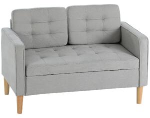 HOMCOM Divano a Due Posti con Contenitore, Impunture a Bottoni, Cuscini, Legno di Gomma, 117x62x78cm, Grigio Chiaro
