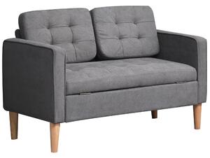 HOMCOM Divano a 2 Posti, Divano con Spazio di Archiviazione, Gambe in Legno, Divano Imbottito con Rivestimento in Velluto per Soggiorno, Camera da Letto, 117x 62 x 78 cm, Grigio
