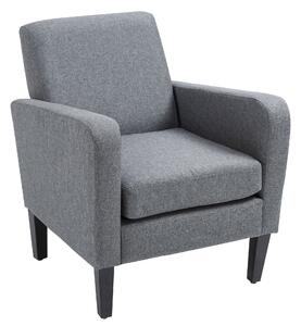 HOMCOM Poltrona Singola, Poltrona Relax, Poltrona Imbottita con Piedi in Legno, Tessuto Effetto Lino, 66 x 72 x 74 cm, Grigio Chiaro