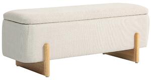 HOMCOM Pouf con spazio di archiviazione, panca con imbottitura in schiuma, imitazione di lino, 111 x 44 x 44,5 cm, Cremeweiß
