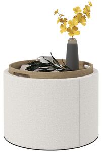 HOMCOM Pouf in lino con spazio di archiviazione, coperchio ribaltabile, 56 cm x 56 cm x 42 cm, Crema + Naturale