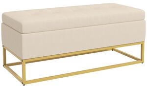 HOMCOM Panca con Spazio di Archiviazione, decorativa cucitura a bottoni, velluto a coste, gambe in acciaio dorato, 110 x 47 x 46,5 cm
